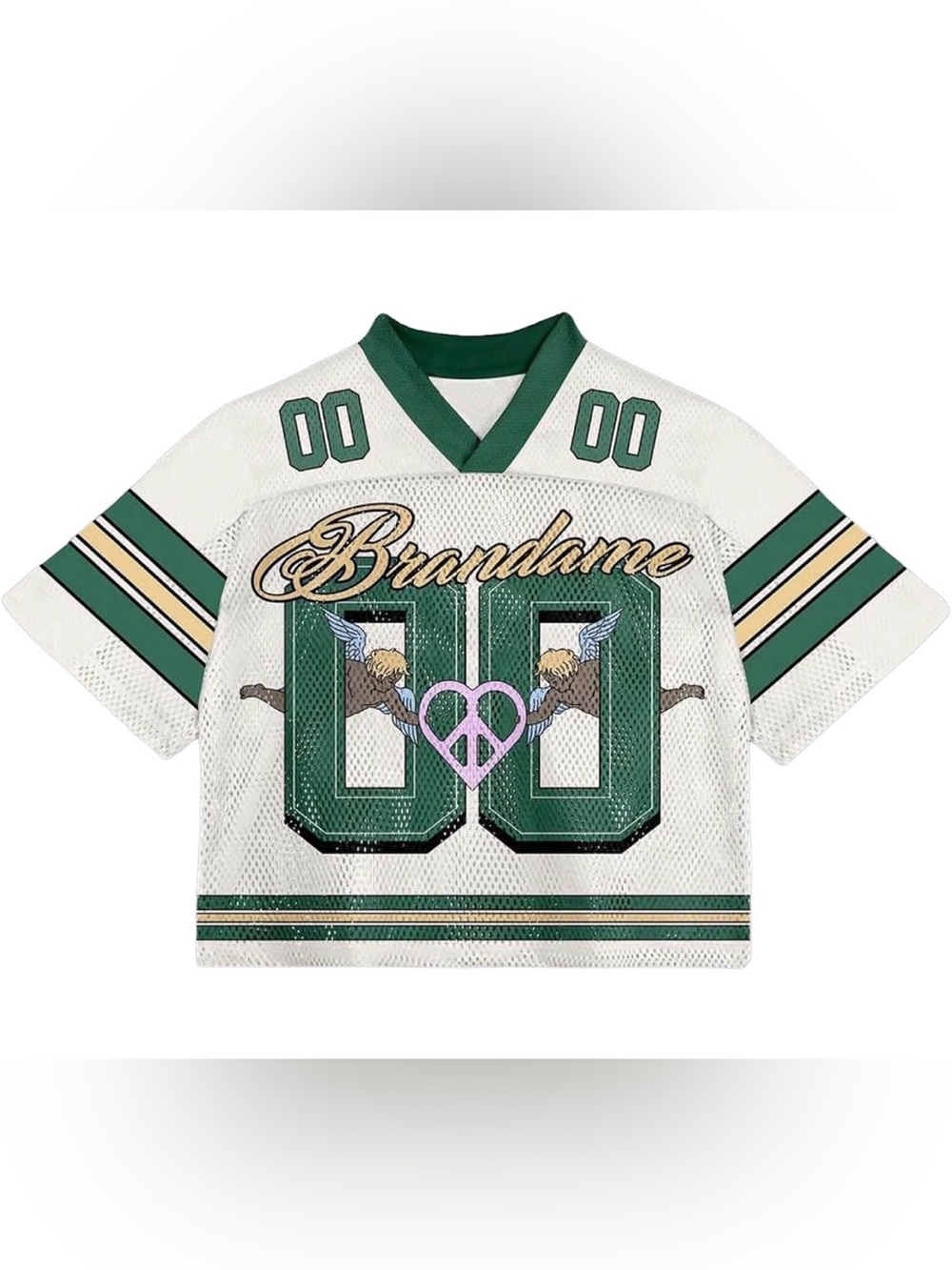 Men's Y2K Mesh Jersey Shirts V Neck Half Sleeve Graphic Tee Green & White Mesh
